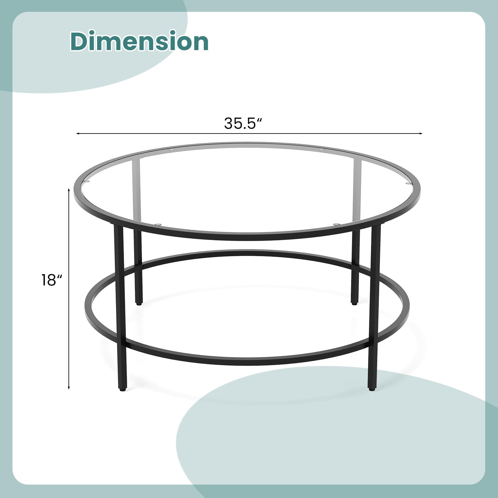 Giantex 35.5”D Round Coffee Table - Modern Coffee Table with Tempered Glass Tabletop