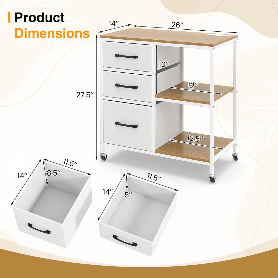 Giantex 3 Drawer Mobile File Cabinet with Charging Station