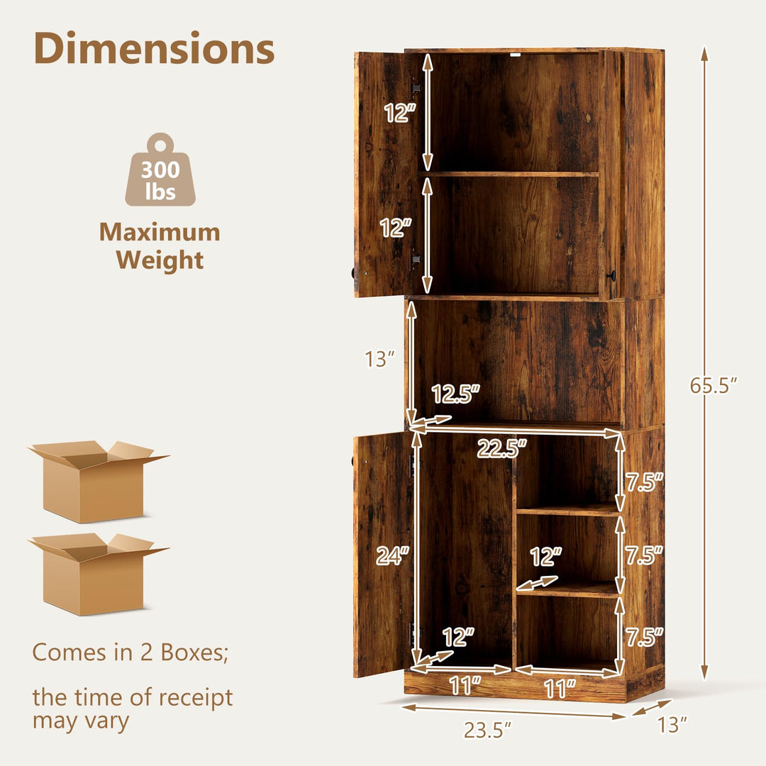 Giantex Pantry Organizers and Storage, 65.5" Tall Pantry Cabinet with Buffet Hutch, Microwave Countertop