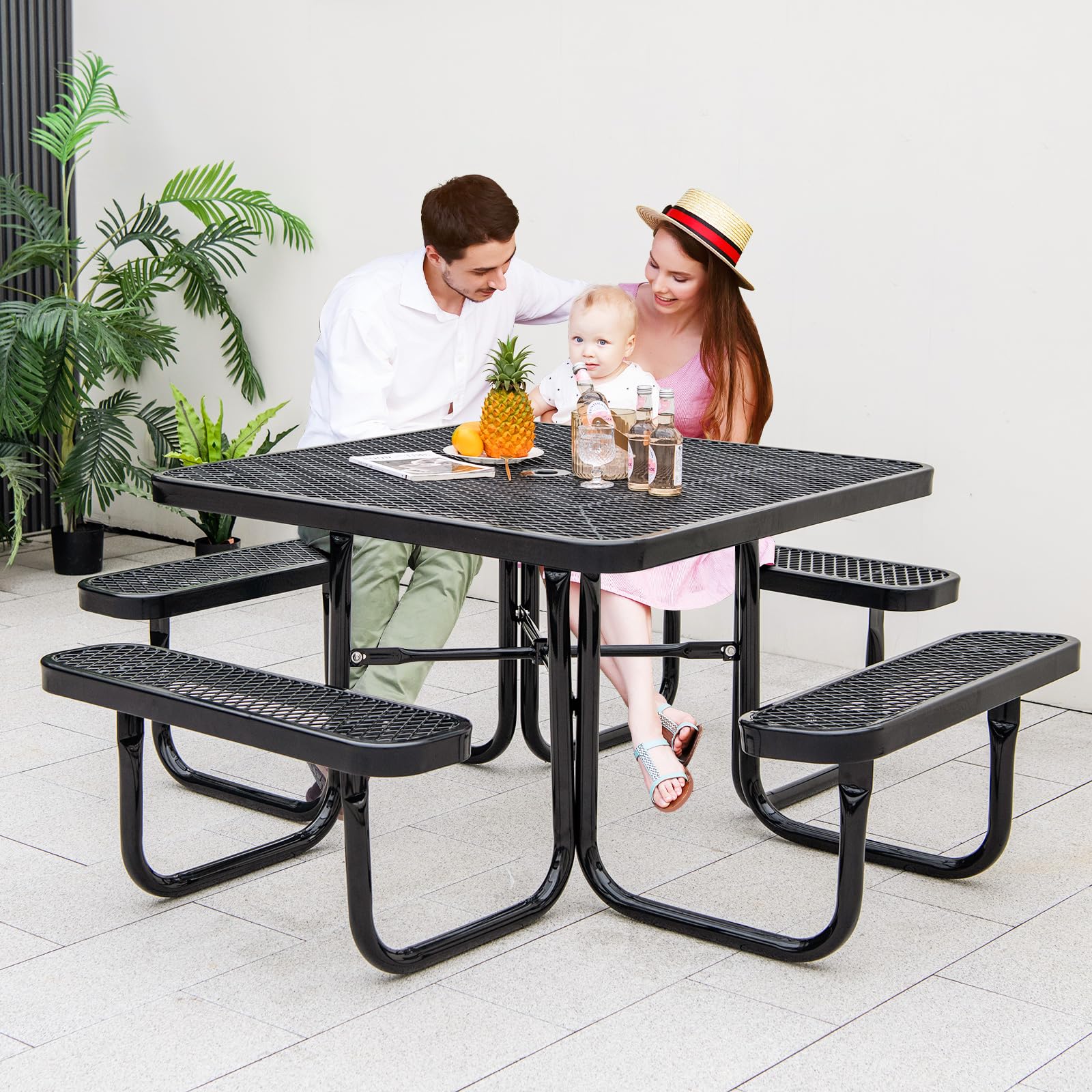 Giantex Picnic Table Set for 8 Persons, Heavy Duty Outdoor Table and Bench Set w/Umbrella Hole