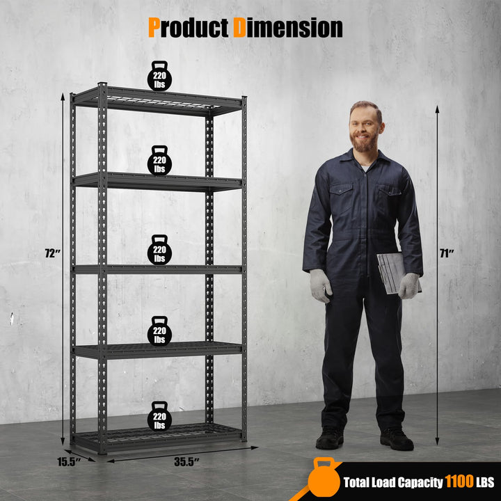 Giantex 5-Tier Storage Shelves, 35.5" x 15.5" x 72" Utility Rack Shelf