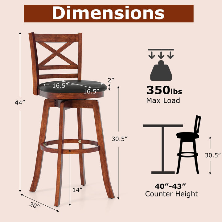 Giantex 30.5 Inch Bar Height Chairs Stools Set of 2/4 with PU Faux Leather Upholstered Seat