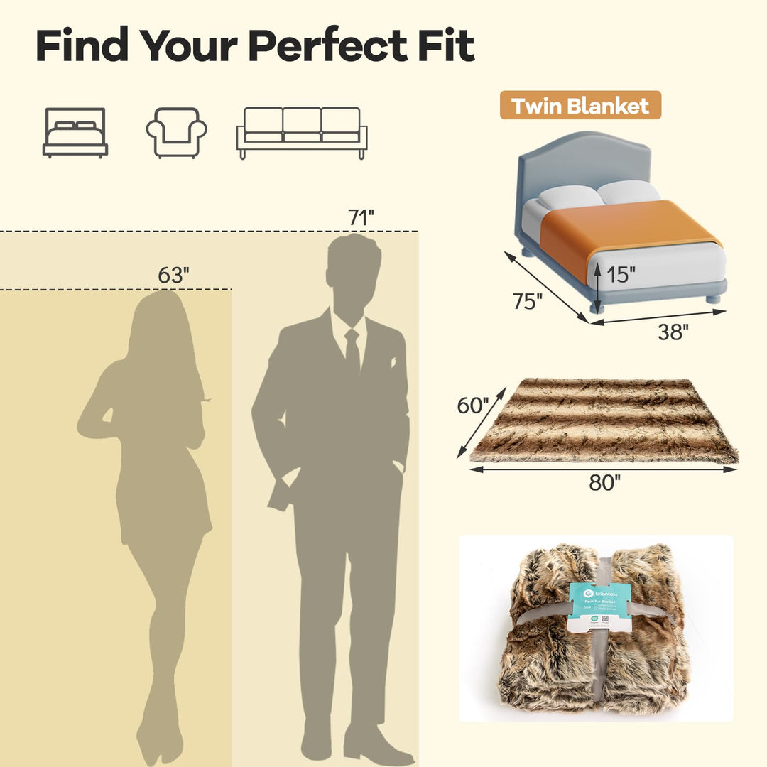 Giantex 760GSM Soft Plush Fuzzy Luxury Faux Raccoon Fur Blanket for Sofa