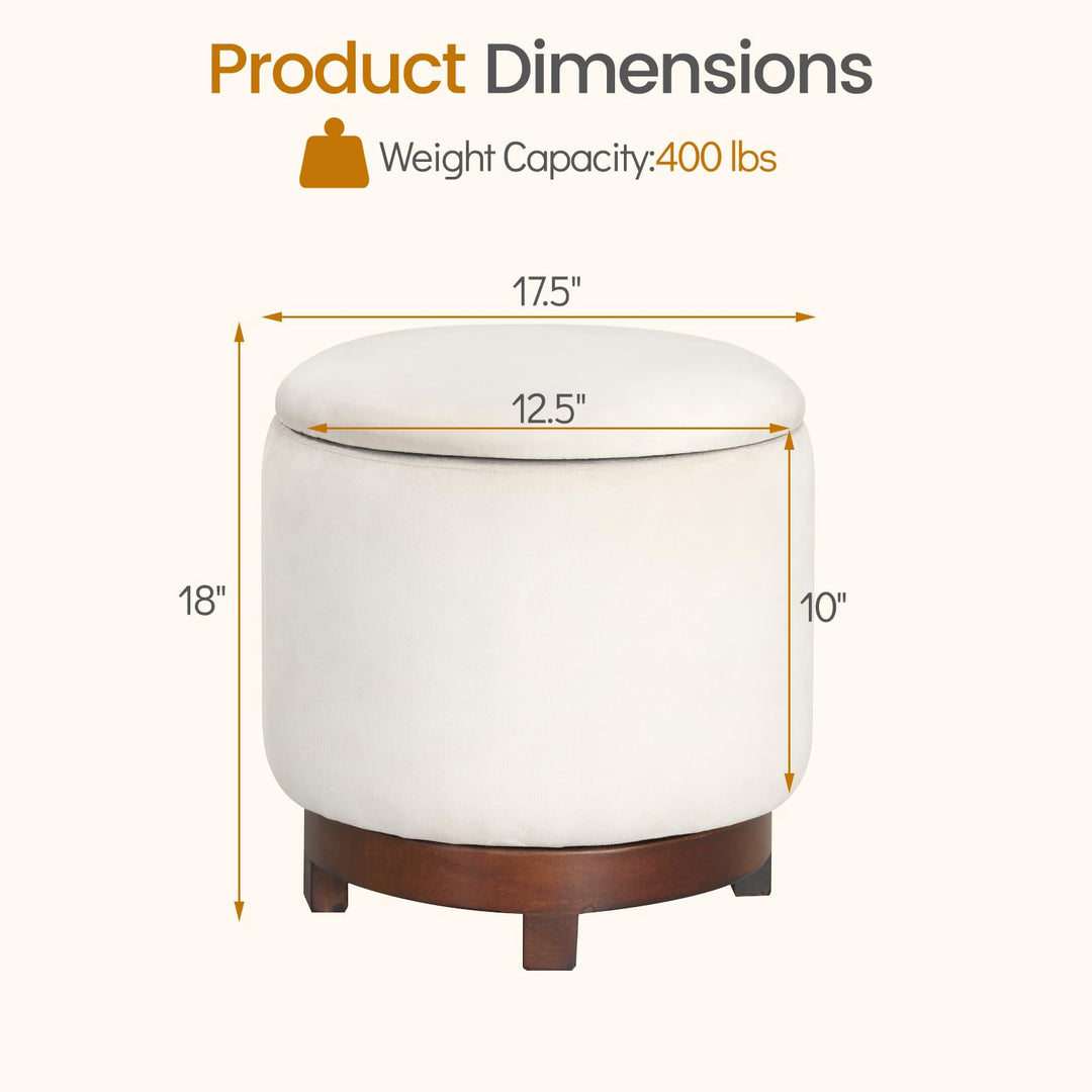 Giantex Round Ottoman with Storage 360° Swivel Velvet Vanity Stool