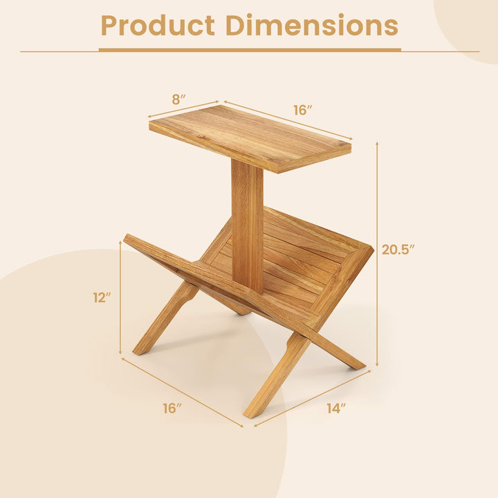 Giantex Side Table Teak Wood Set of 1/2 2-Tier Sofa Couch End Table