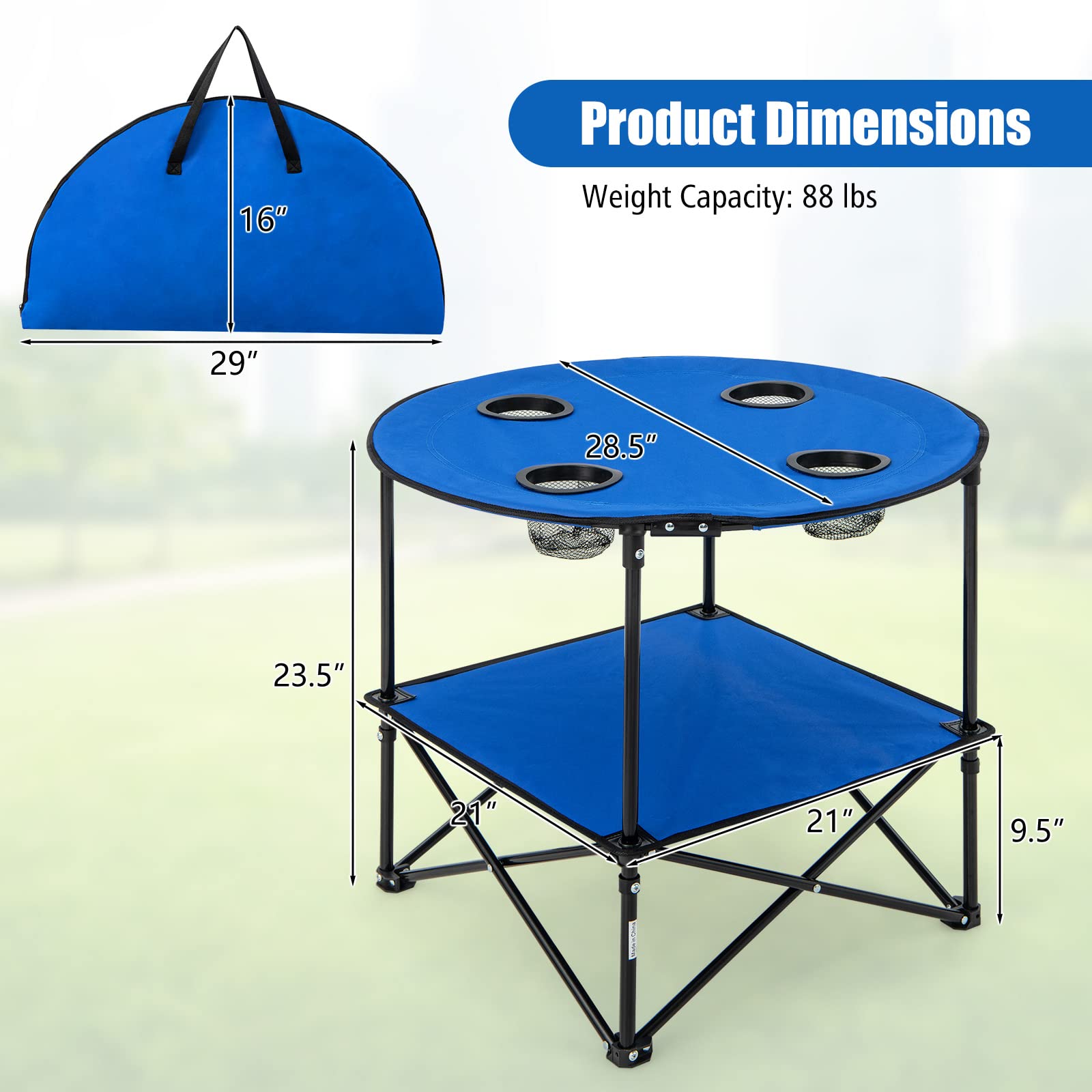 Giantex Folding Camping Table, 2-Tier Portable Picnic Table w/Carrying Bag, 4 Cup Holders