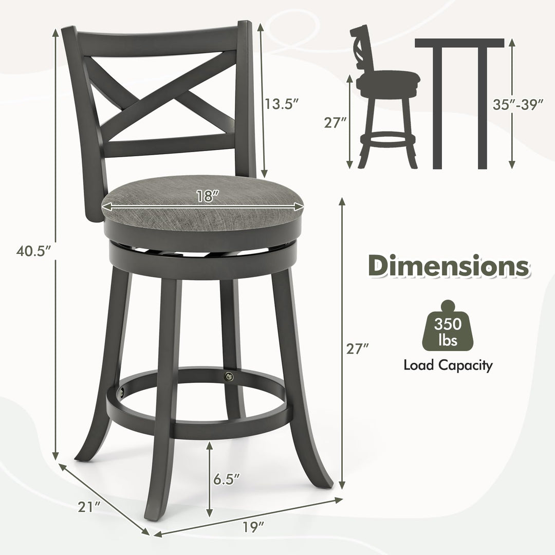 Giantex Wood Swivel Bar Stools Set of 2/4,  Upholstered Counter Height Bar Stools with X Back, Linen Cushioned Seat