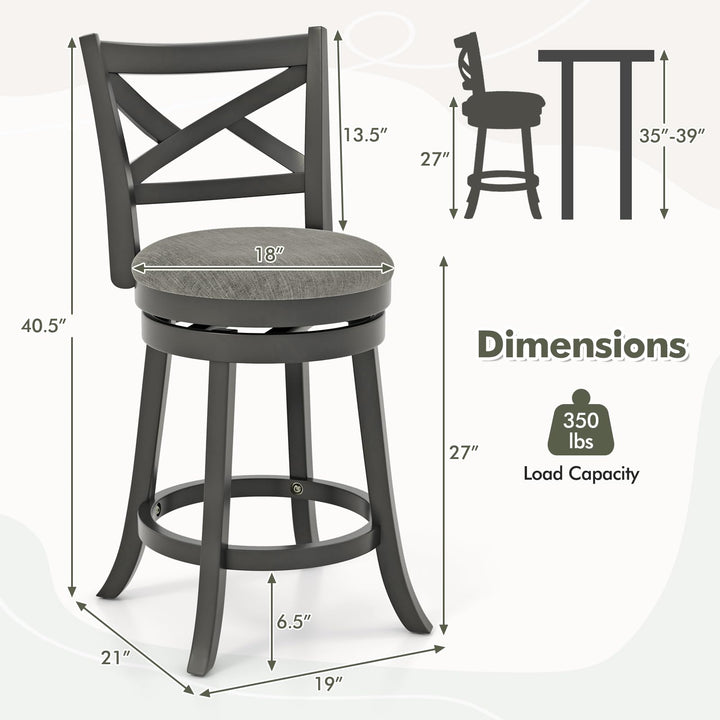 Giantex Wood Swivel Bar Stools Set of 2/4,  Upholstered Counter Height Bar Stools with X Back, Linen Cushioned Seat