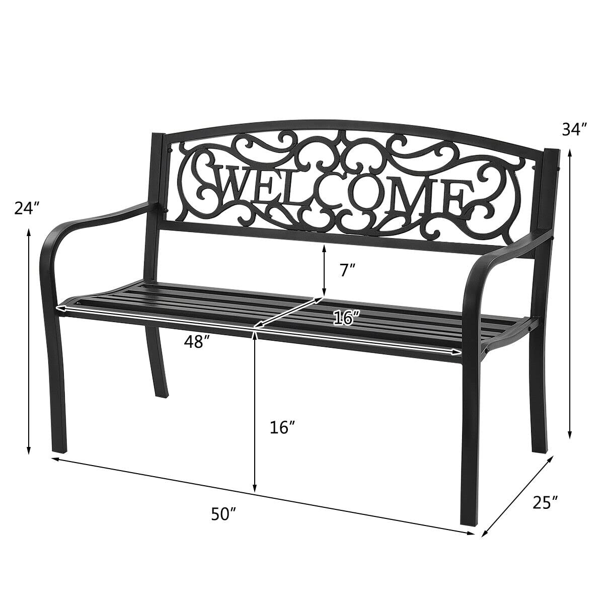 Giantex Garden Bench, Antique Metal Outside Bench w/Warm Welcome Pattern