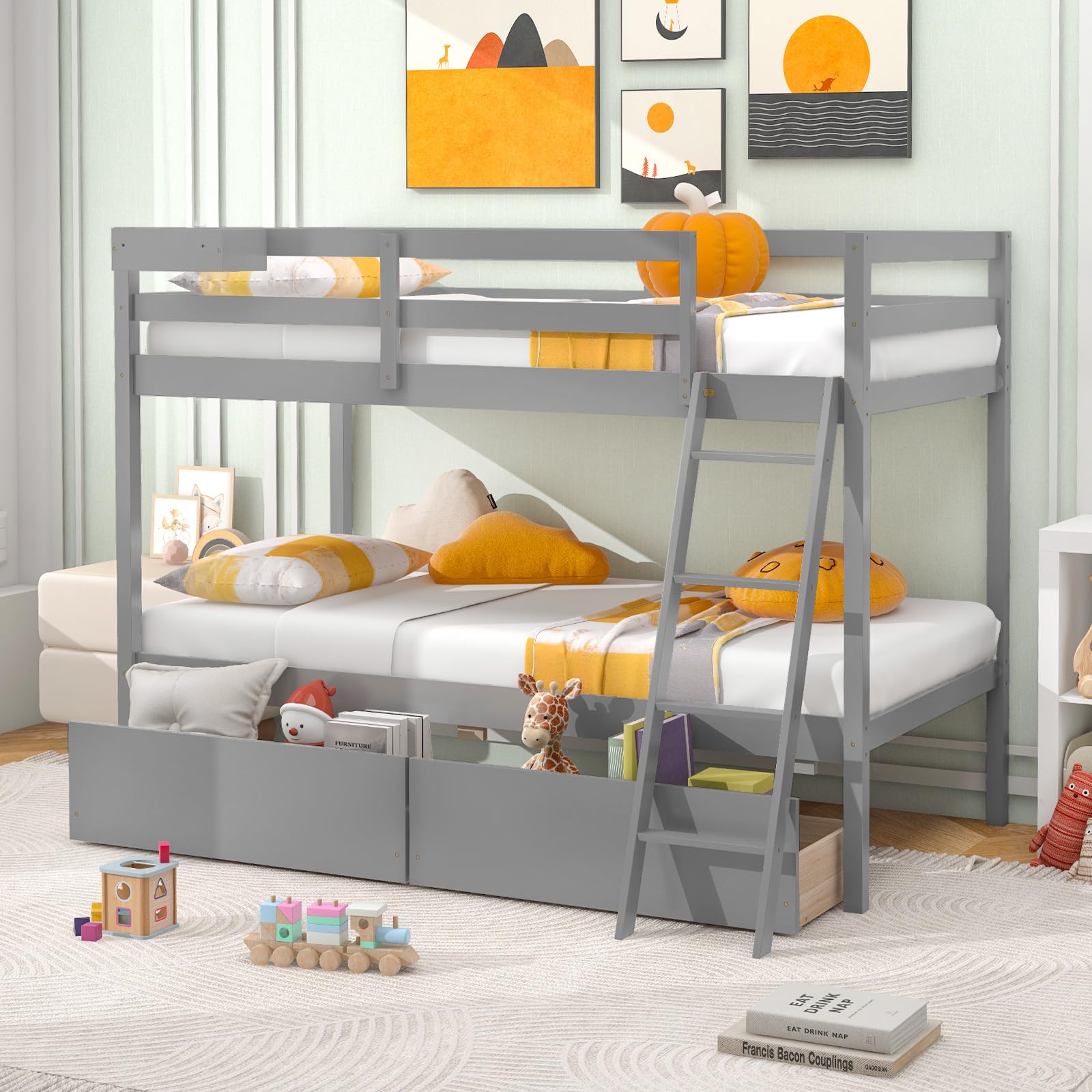 Giantex Bunk Bed Twin Over Twin with 2 Storage Drawers