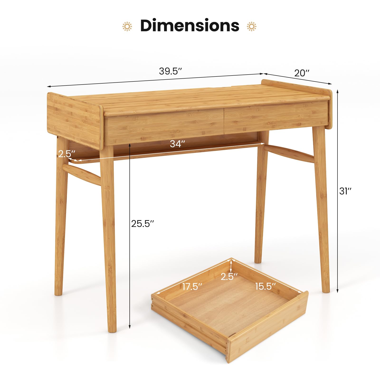 39.5" Bamboo Home Office Desk - Giantex