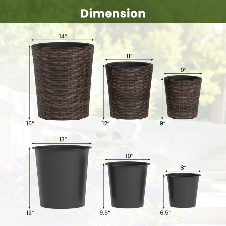 Giantex Set of 3 Plastic Planters | 14 &amp; 11 &amp; 9 Inch Taper Rattan Planters with Drainage Holes and Saucers