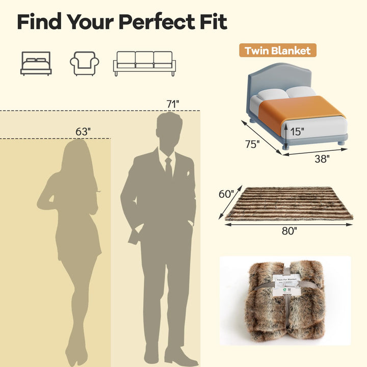 Giantex 780GSM Soft Plush Fuzzy Luxury Faux Fox Fur Blanket for Sofa