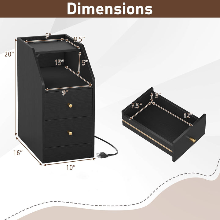 Giantex Side End Table with Charging Station Sofa Couch Table with Shelf Drawers