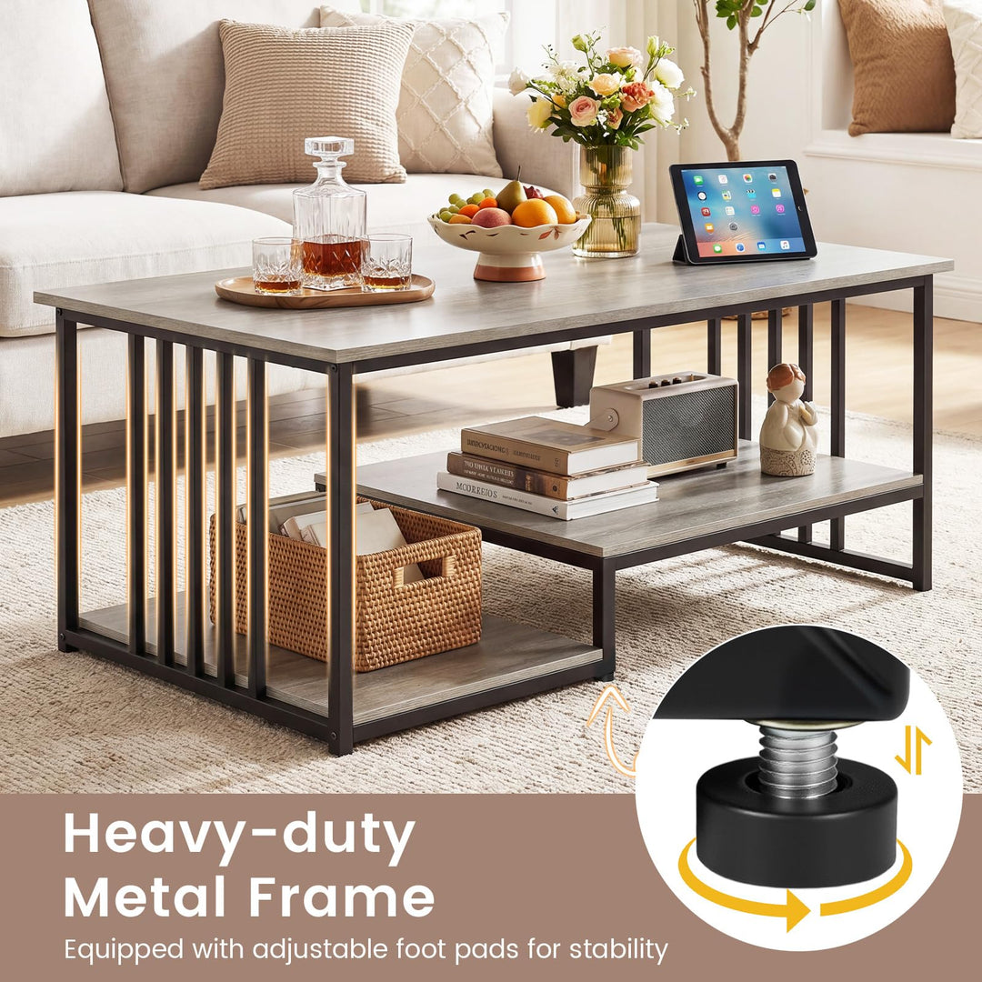 Giantex 43.5" Coffee Table 2-Tier Center Table with Storage
