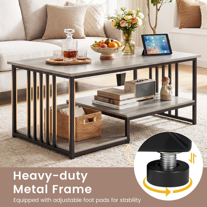 Giantex 43.5" Coffee Table 2-Tier Center Table with Storage