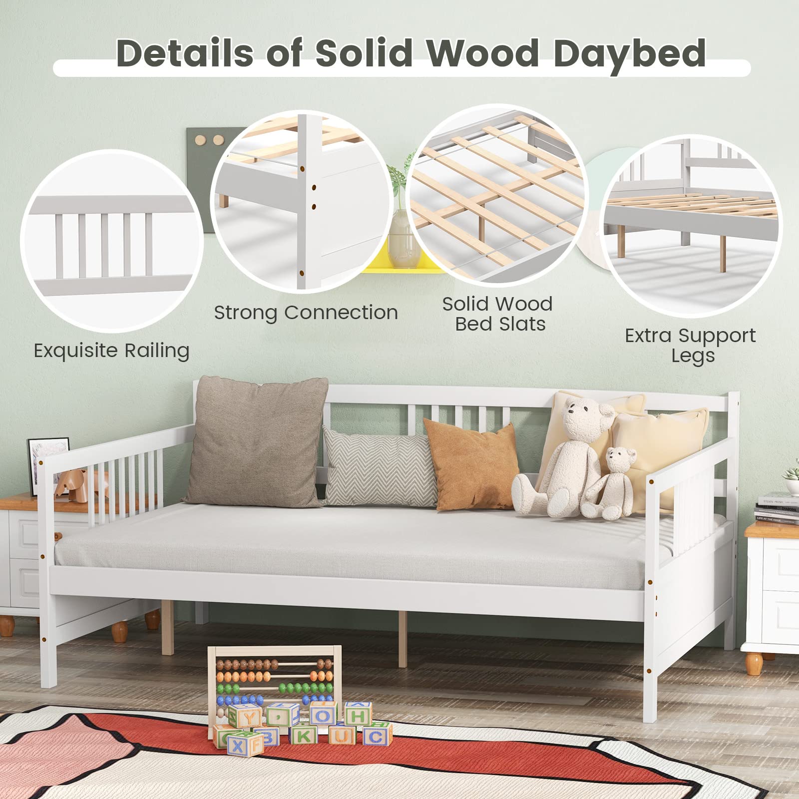 Giantex Full Size Daybed, Wooden Daybed Sofa Bed Frame with Wood Slat Support for Kids Teens (Full)