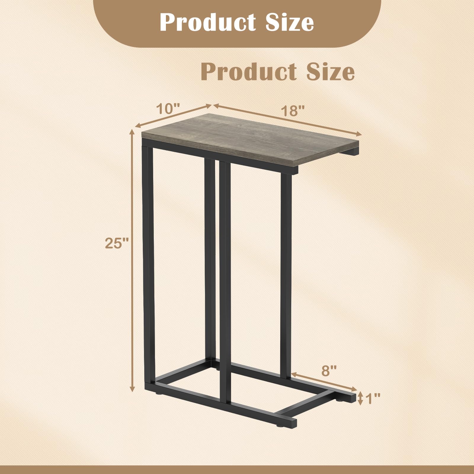 Giantex C Shaped End Table, Small Side Table for Sofa, Couch Table That Slide Under with Metal Frame
