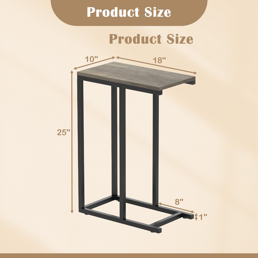 Giantex C Shaped End Table, Small Side Table for Sofa, Couch Table That Slide Under with Metal Frame