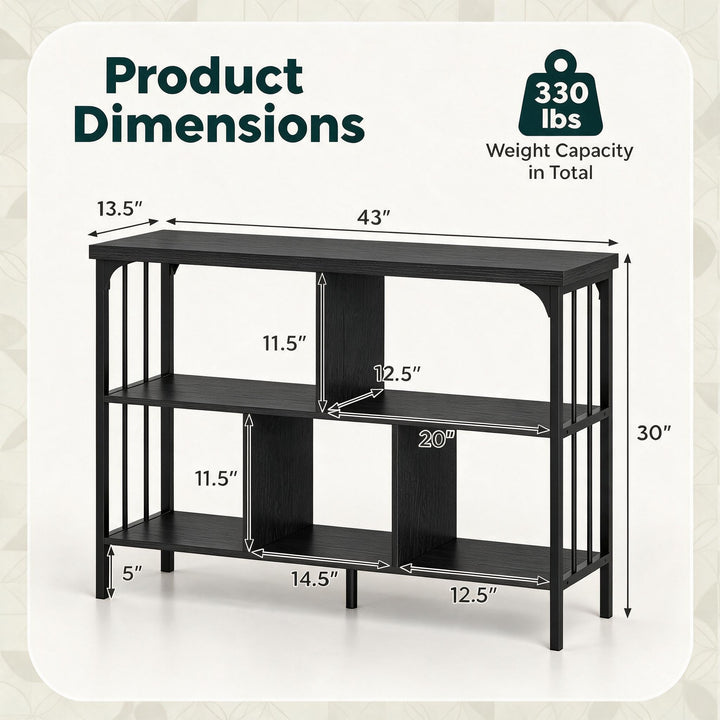 GIANTEX 3-Tier Industrial Low Wide Bookshelf with Metal Frame