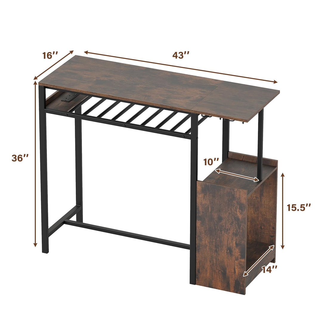 Giantex Rectangular Bar Table with Charging Station and LED Light