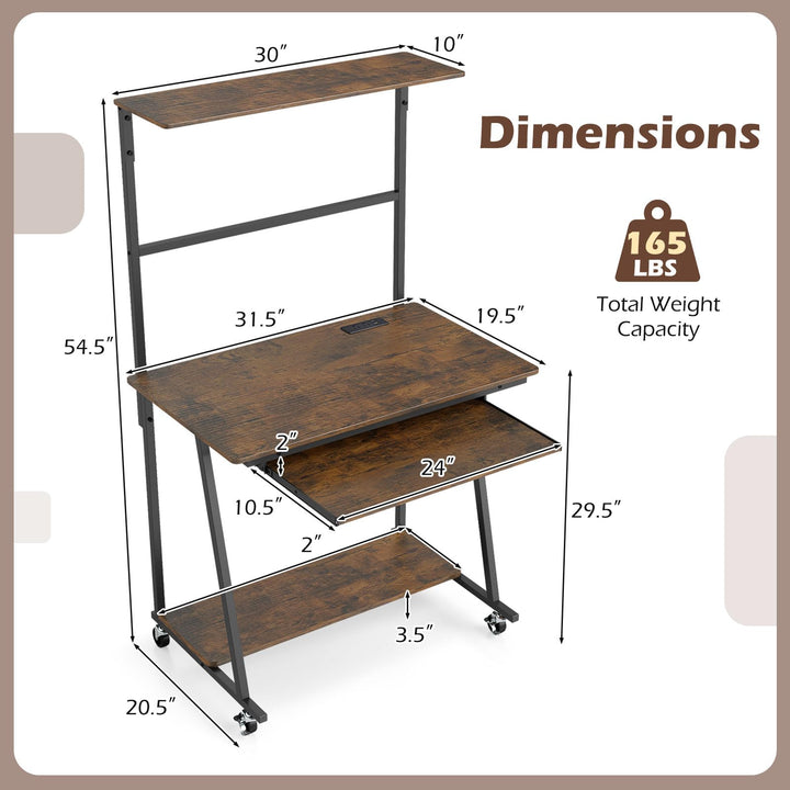 Giantex 31.5" Small Computer Desk with Charging Station &amp; LED Lights