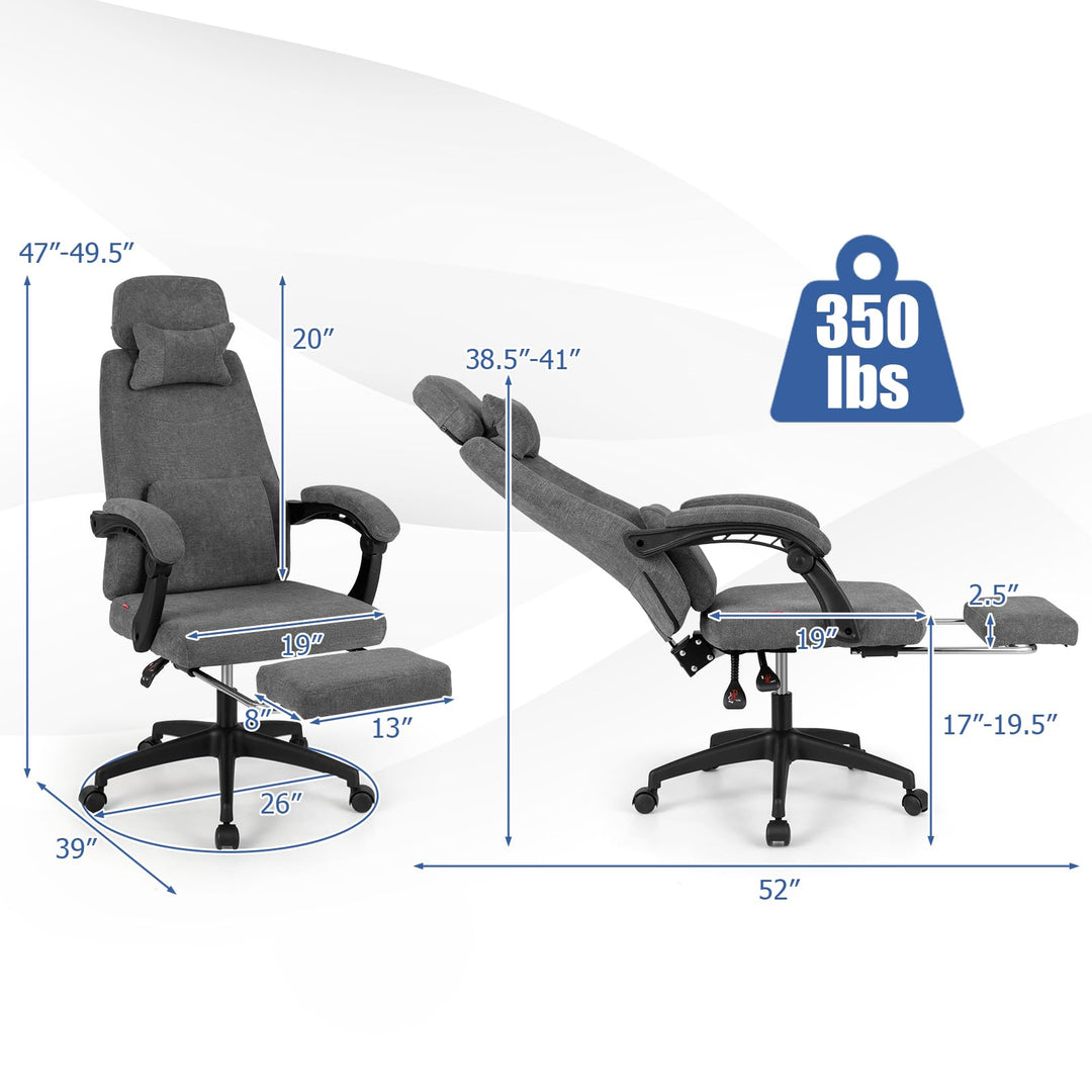 Giantex Reclining Office Chair Chenille Fabric Desk Chair with Padded Linkage Armrests