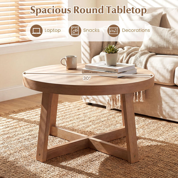 Giantex 30" Wood Center Table with Thickened Tabletop &amp; Cross-Shaped Pine Wood Frame