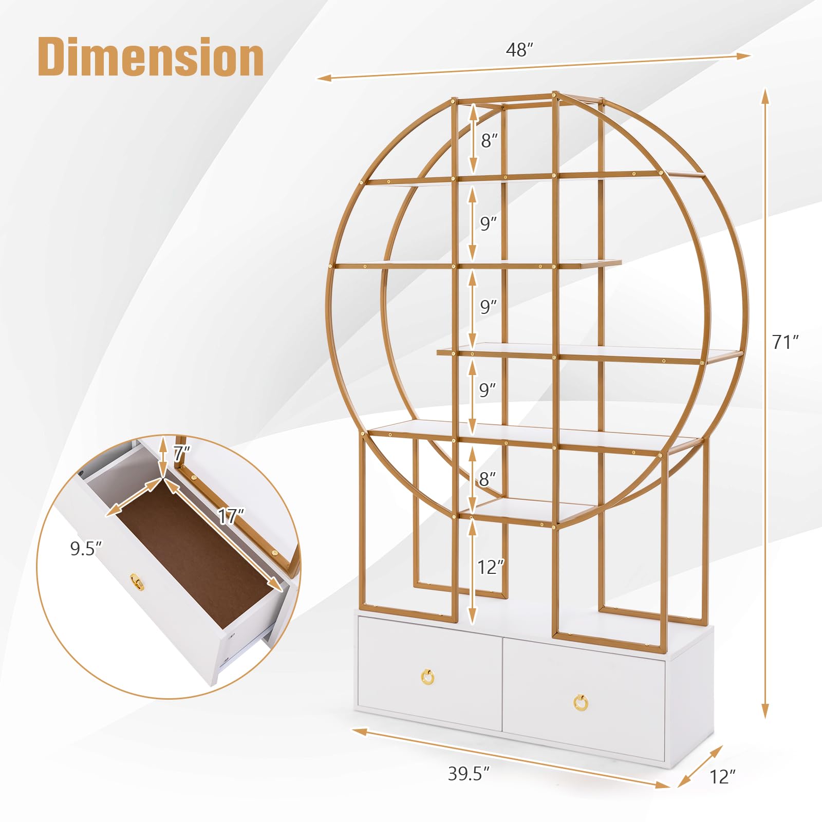 Giantex 6-Tier Round Bookshelf with 2 Drawers