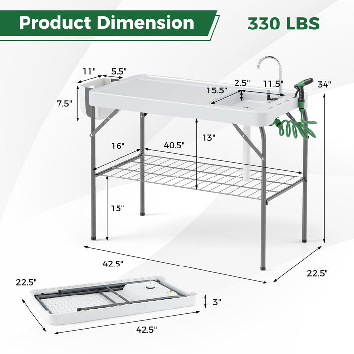 Giantex Folding Fish Cleaning Table, Fillet Cutting Station w/Sink, Faucet, Spray Nozzle, Drain Hose