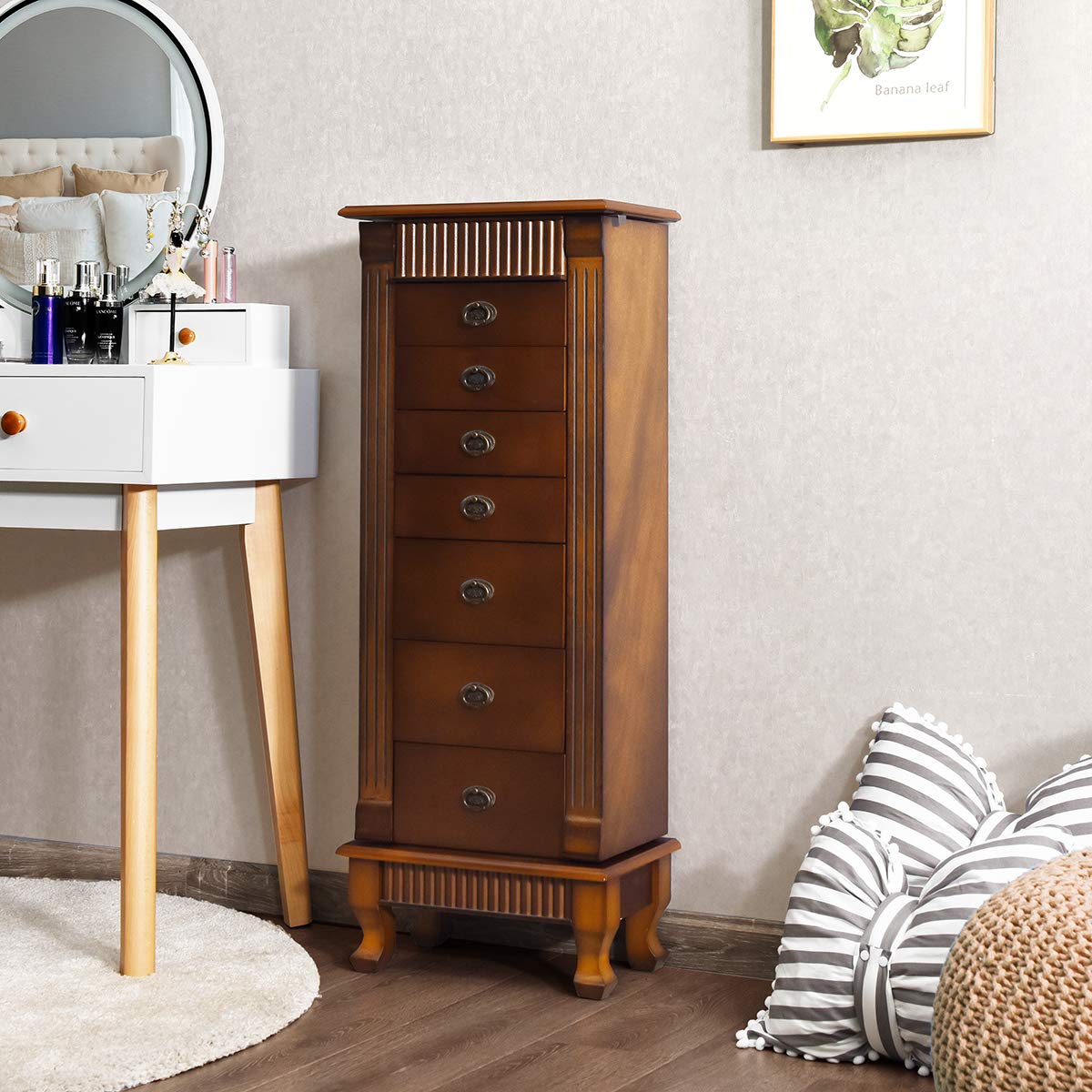 Standing Jewelry Armoire Cabinet Storage Chest - Giantex