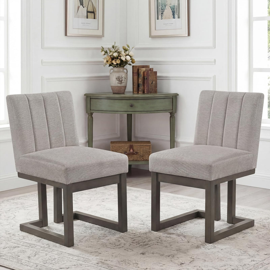Giantex Farmhouse Fabric Upholstered Kitchen Chairs with 5.5" Thickened Padded Seat