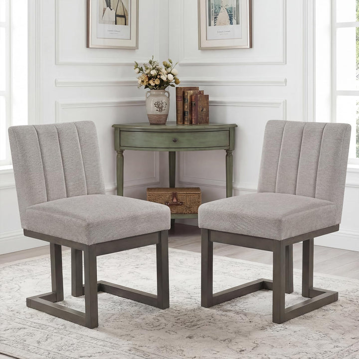 Giantex Farmhouse Fabric Upholstered Kitchen Chairs with 5.5" Thickened Padded Seat