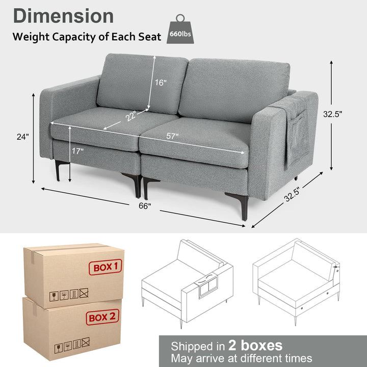 Giantex 2-Seat Sofa Couch, 66" L Modern Loveseat