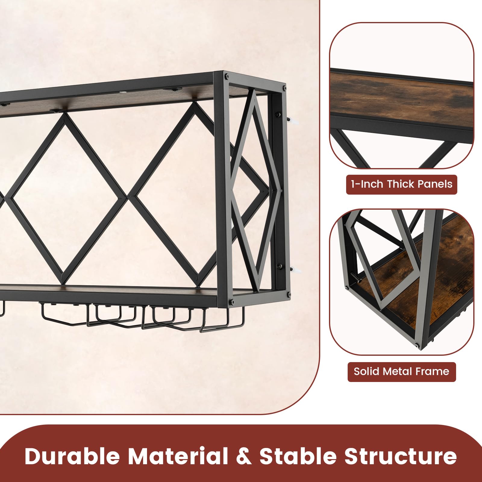 Giantex Wall Mounted Wine Rack, Wine Display Shelf w/Wine Bottle Rack & 6 Rows of Stemware Holder