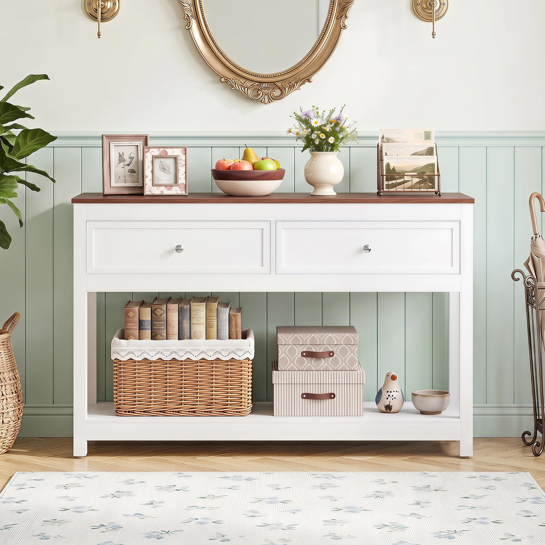 Giantex 47" Farmhouse Console Table with 2 Drawers Storage