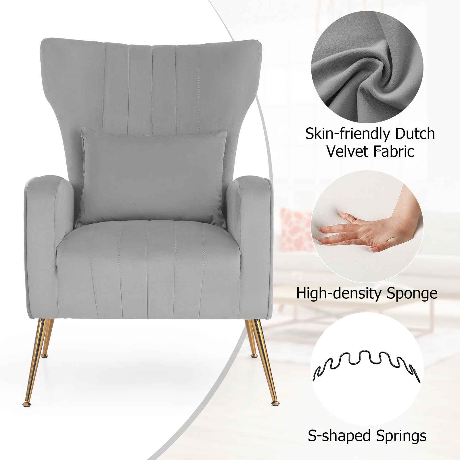 Giantex Velvet Accent Chair with Lumbar Pillow