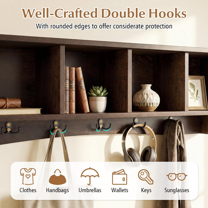 Giantex Wall Mounted Coat Rack with 4 Cubbies &amp; 5 Double Hooks