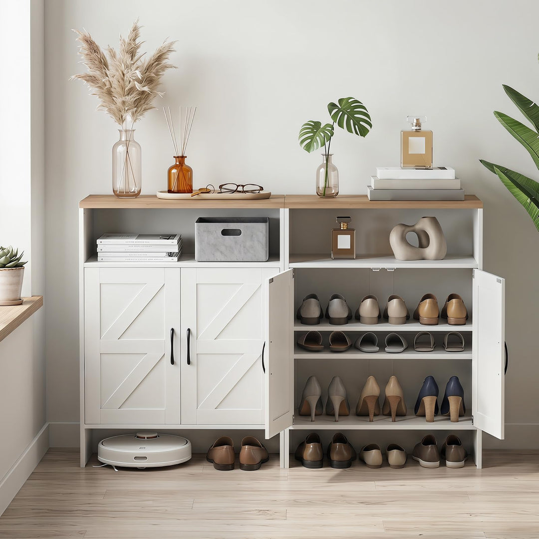 GIANTEX Shoe Cabinet with 2 Barn Doors and 2 Adjustable Shelves