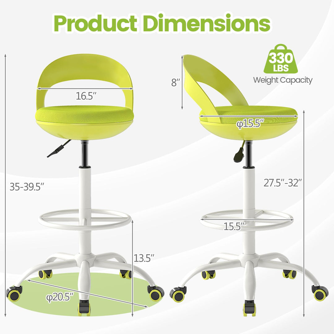 Giantex Drafting Chair with Back Ergonomic Rolling Stool with Footrest