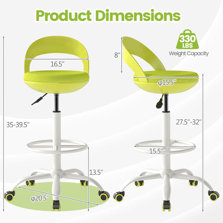 Giantex Drafting Chair with Back Ergonomic Rolling Stool with Footrest