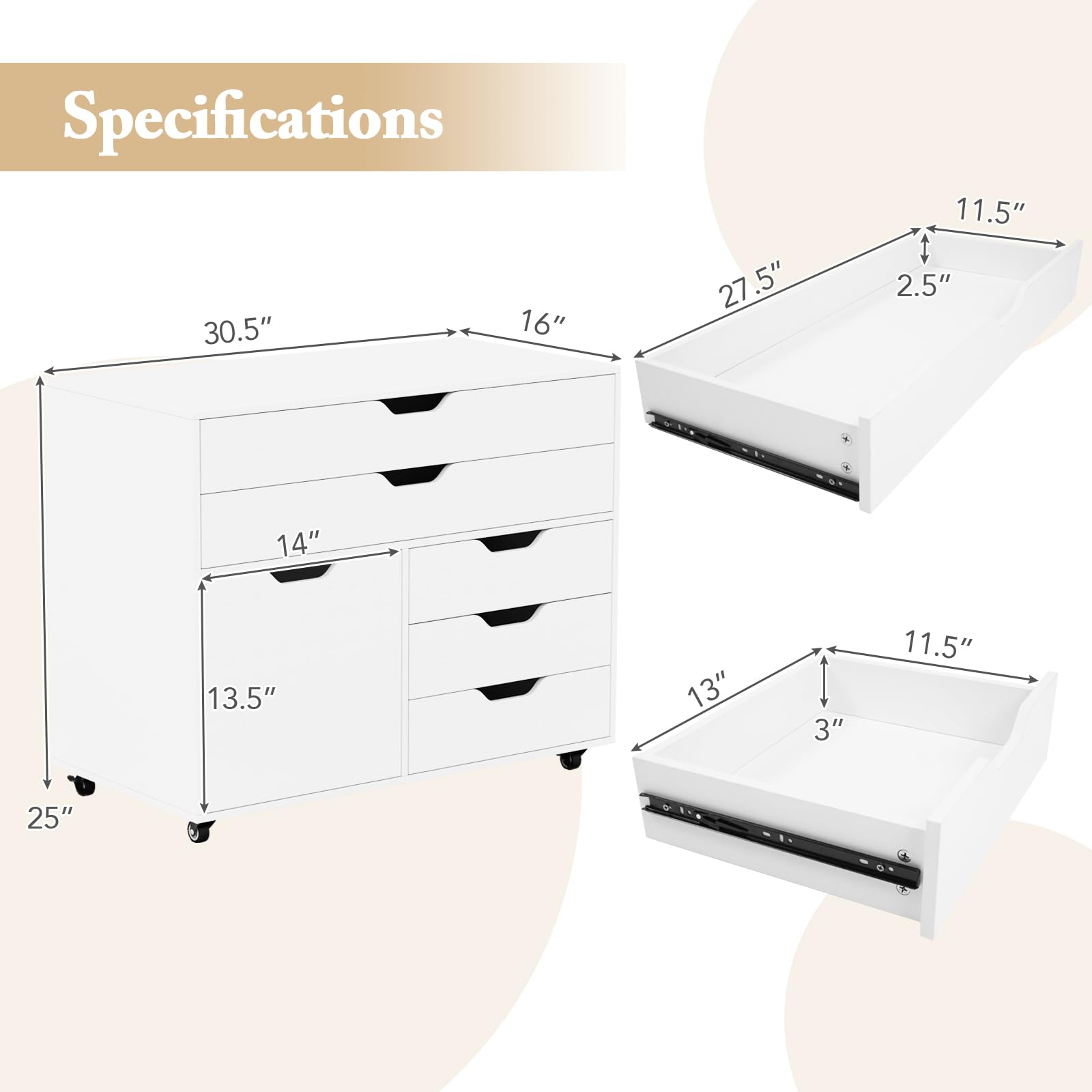 Giantex File Cabinet, Rolling Lateral Filing Cabinet with 2 Large Drawers, 3 Small Drawers