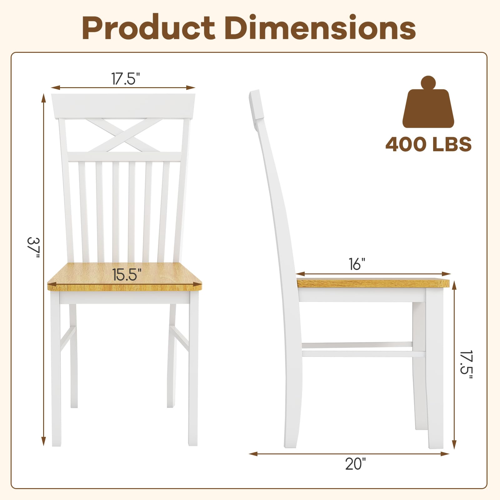 Giantex Wooden Dining Chairs Set of 2/4, Kitchen Chairs w/Rubber Wood Frame, High & Curved Slatted Backrest, Modern Armless Chairs