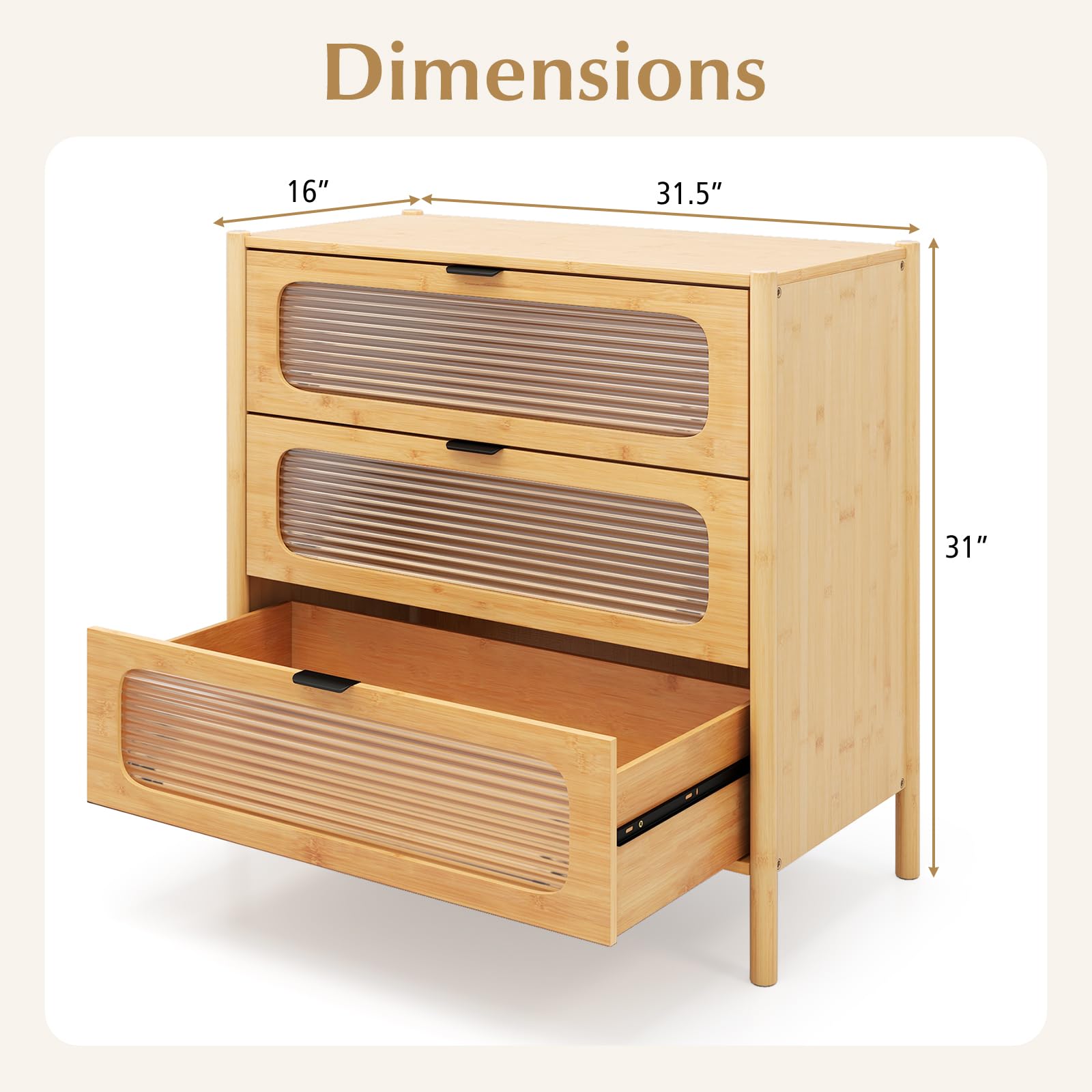 Giantex Bamboo 3-Drawer Storage Cabinet