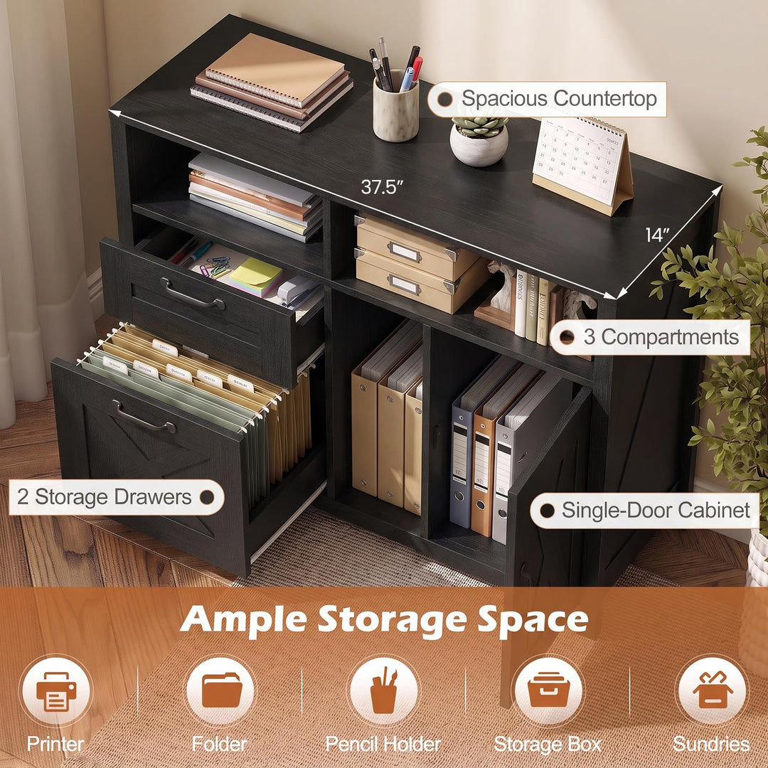 Lateral File Cabinet with 2 Drawers and Single-Door Cabinet for Letter/A4