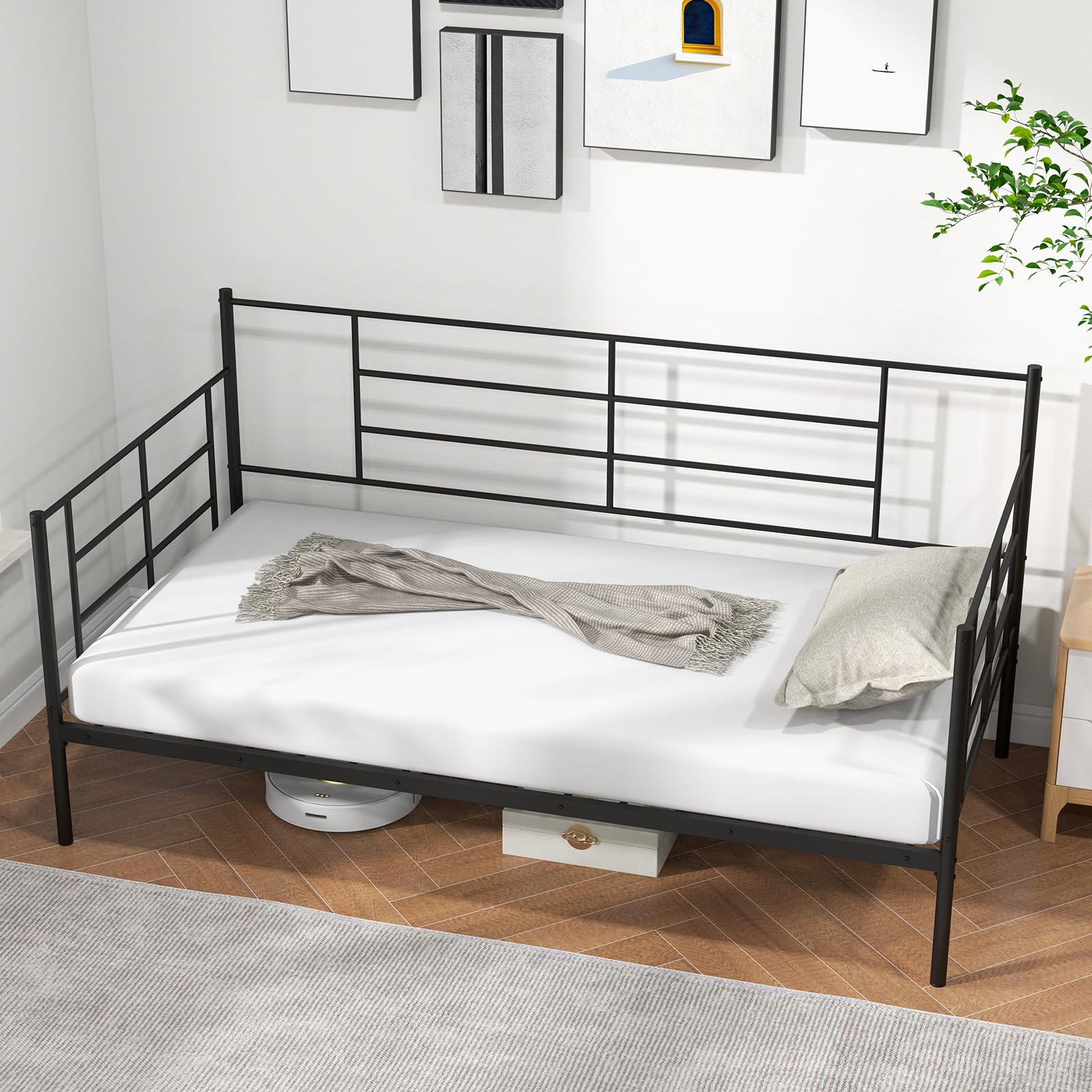 Multifunctional Platform Bed Mattress Foundation with Headboard for Living Room