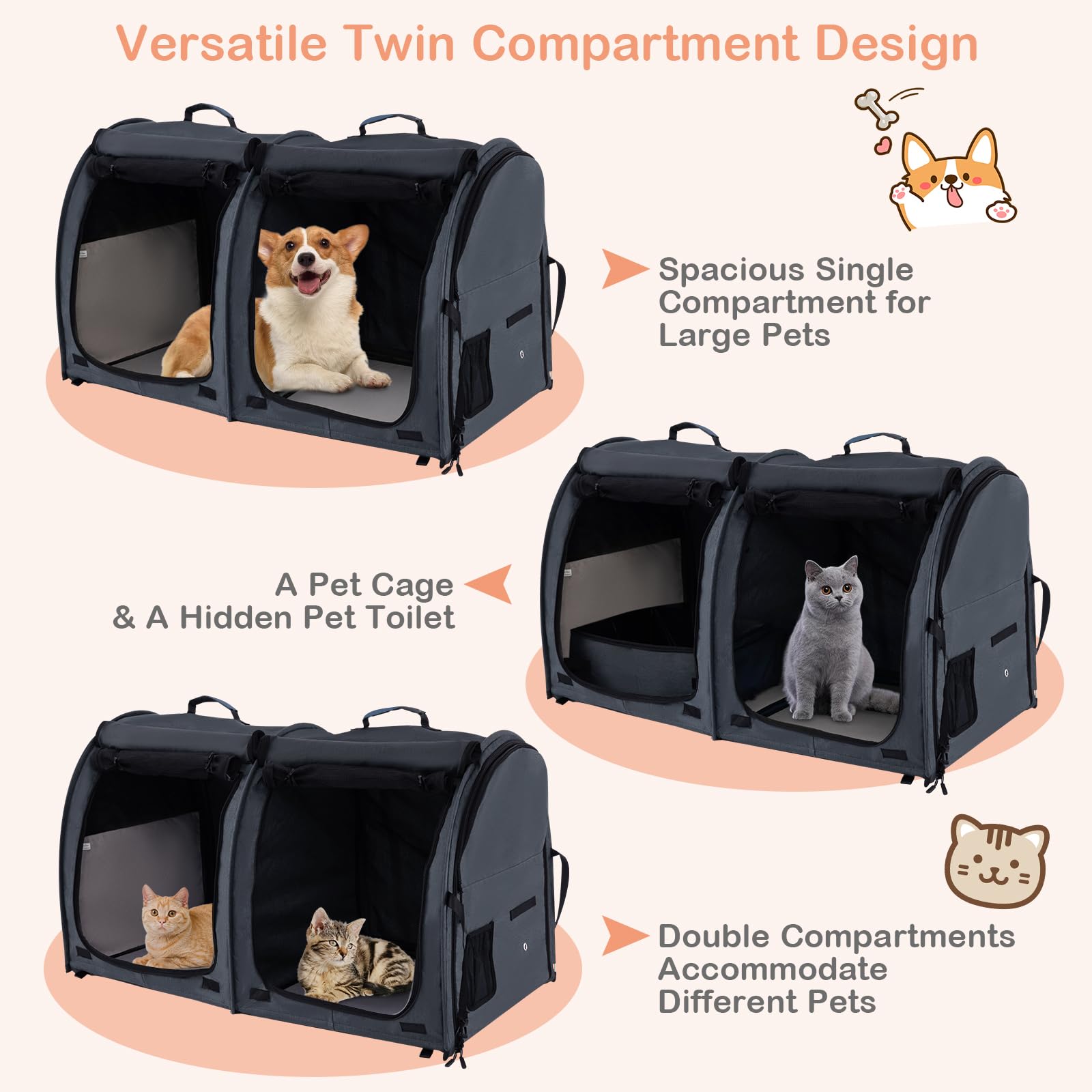Giantex 40 Inch Cat Carrier with Double Compartments