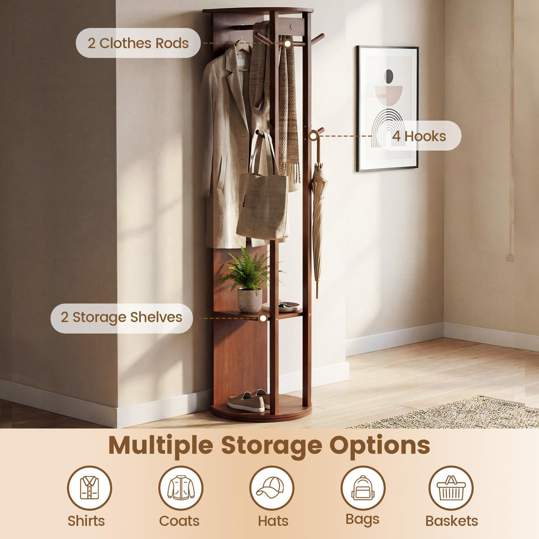 CHARMAID 66" Wood Floor Standing Mirror with 2 Clothes Rods