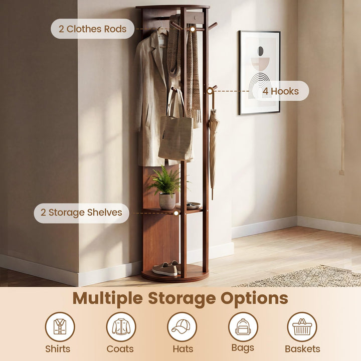 CHARMAID 66" Wood Floor Standing Mirror with 2 Clothes Rods