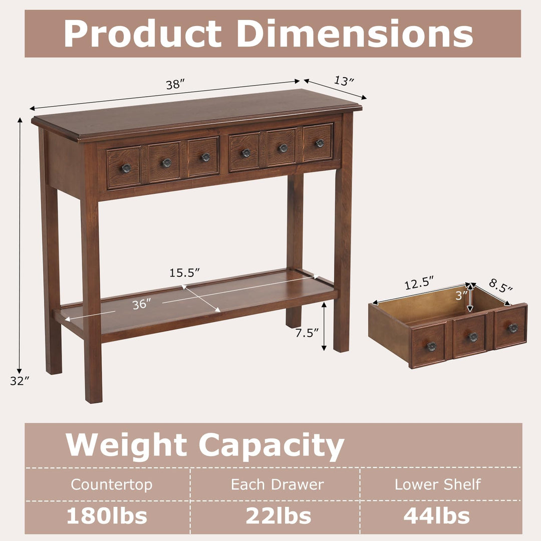Giantex 38" Narrow Console Table with 2 Drawers & Bottom Open Shelf